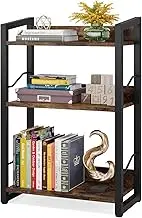 Hosfais Book Shelf Small Bookshelf: 3-Tier Wood Bookcase Industrial Bookshelf with Edge Protection Metal Narrow Bookcase Storage Organizer Display Rack for Bedroom Home Office (Rustic Brown)