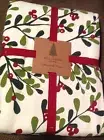 CHRISTMAS Tablecloth 60 x 102" Red Green Off White Cotton New SEATS 8 TO 10