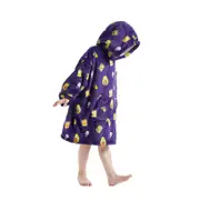 Cartoon one-piece flannel pajamas with hood, warm robe, warm lazy blanket, parent- outfit - purple avocado