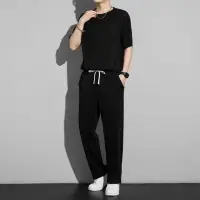 在飛比找momo購物網優惠-【CITY STAR】男士潮流寬鬆垂感冰絲運動休閒套裝上衣+