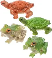 Generic 4pcs Miniature Frog Turtle Garden Ornaments Durable Resin Figurines for Outdoor Patio Decor Whimsical Country Style Micro Landscape Accents Fun Halloween Garden Accessories
