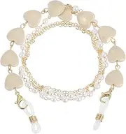 [sourcing map] Beads Eyeglass Chain, Pearl Glasses Strap Eyewear Retainer Chain Around Neck Sunglass Holder for Girls Women, Champagne Heart, Champagne, 70