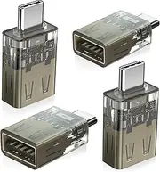 [Basesailor] USB C to USB Adapter 4Pack,USBC Male to USB 3.0 Female Adapter,Type C Thunderbolt 3 4 OTG Converter for Apple 16 15,MacBook Pro Air,iPad,Mac,Samsung S25,Flash Drive,Mouse,Keyboard,Printers