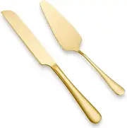 Wedding Cake Knife and Server Set, Gold Stainless Steel Cake Pie Serving Set