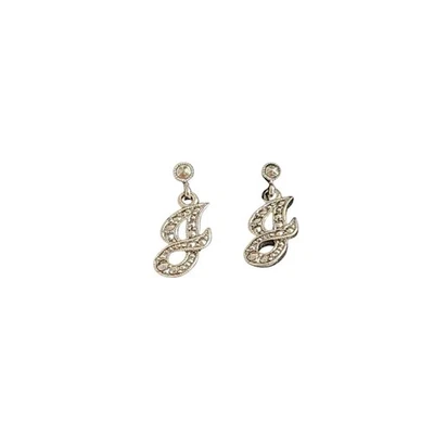 Avon Letter Perfect J Initial Rhinestone Silver Tone Dangle Earrings