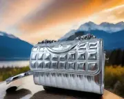 AUTH NWT $528 Tory Burch Fleming a Debossed Logo Quilted Convertible Bag-Silver