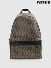 Reiss Grey Multi Flynn Monogram-Print Coated-Canvas Backpack (AJ8066) | $395