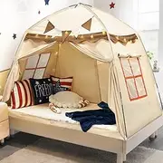RIYDH Kids Bed Tent Canopy Twin with String Light 80% Blackout Portable Breathable Privacy Dream Tent, Indoor Camping Sleeping Tents for Girls Boys Play Original Design Drafty Cottage Room Floor Use