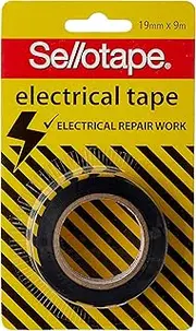 Sellotape Electrical Black Tape, High Strength PVC Adhesive, Ideal for Electrical Insulation, Repairs, Cable Bundling, and Strapping Soccer Boots, 19mm x 9m Roll - 8 Pack