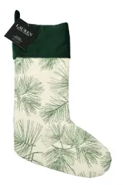 Ralph Lauren Christmas Stocking Cream with Green Pine Sprigs 10 x 20 Washable