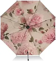 [RPLIFE] Umbrella, Auto Open Close Collapsible Umbrella Compact Travel Windproof, Compact Size for Backpacks/Handbags - for Travel, Vintage Pink Floral