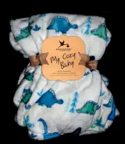 New!! Baby Boys Gray PLUSH "Dinosaurs" Adirondack BLANKET sz 30" x 40" NWT