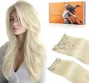 DOORES Clip in Human Hair Extensions, Platinum Blonde 150g 9pcs 22 Inch, Remy Hair Extensions Clip in Straight Extensions Human Hair Natural Thick Hair Extensions Silky Hair