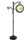 Outdoor Patio Pedestal Clock Analog Thermometer Double Face Weather Gauge Stand