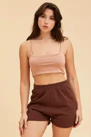 Pink Crop Cami Top Scoop Neck Sleeveless Thin Strap - Size M, Women's Cami