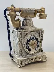 Vintage Phone Collectible Antique Handset White Rotary Retro Decor Telephone