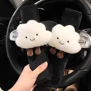 2PCS Cute Seat Belt Cover Pads, Cartoon Cloud Seatbelt Covers for Adults, Soft Seatbelt Cushion, Car Seat Strap Pads (Black, One Size)