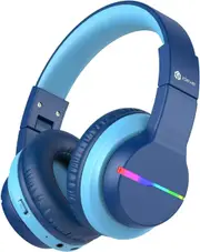 Iclever BTH12 Wireless Kids Headphones, Colorful LED Lights Kids Headphones with 74/85/94Db Volume Limited over Ear, 55H Playtime, Bluetooth 5.2, Built-In Mic for School/Tablet/Pc/Airplane, Blue