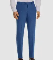 Robert Graham Men Blue Delave Flat-Front Linen Suit Trousers Dress Pants Sz 36W