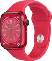Apple Watch Series 8 [GPS, 41MM] Red Aluminium Case with Red Sport Band (Renewed)