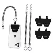 Phone Lanyard Tether with 4 Patch- 2× Phone Tether, 4× Phone Patch #1- Silver