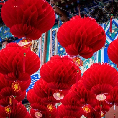 6/12x Red Paper Lanterns Foldable Good Fortune Waterproof Home Celebration ~