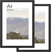 A4 Picture Frame Set of 2-21x29.7 cm, A4 Black Frame with Plexiglass, A4 Frames for Wall Mount, Picture Frames for Family Display Pictures Wall Gallery Photo Frames