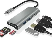 USB C Hub Multi Adapter 6 in 1 with 4K HDMI Output, 2 USB Ports, SD/Micro SD Card Reader, 60W PD, for Mac Book Pro Air HP XPS and More Type C Devices