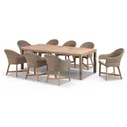 Sahara 8 Rectangle with Coastal Chairs in Half Round wicker - Outdoor Wicker Dining Settings