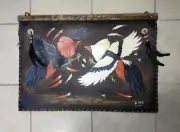 HAND PAINTED ,PELEA DE GALLOS LEATHER HIDE , 36" X 25" , SANTA FE STYLE ,COWHIDE