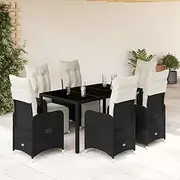 Patio Sets 7 Piece Garden Bistro Set with Cushions Black Poly Rattan