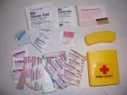 First Aid Kit Light Weight Hiking Camping Trail Box by Stansport 43items w/Guide