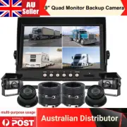 9" Quad Monitor 4x CCD Parking Reversing Backup Camera 12-24 V For Truck Trailer