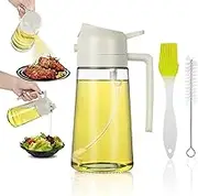 ZIGMART 5 in 1 Glass Oil Mister Sprayer & Durable Refillable Dispenser Bottle for Kitchen - High-Quality Oil Sprayer for Air Fryer, Salad Dressing, BBQ - Scale Pourer & Oil Brush (Creamy White)