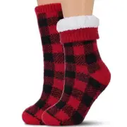 Slipper Socks for Women with Grippers Non Slip, Sherpa Lined Medium Plaid