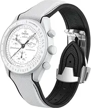 [REBANDACE] Strap for Omega x Swatch MoonSwatch Watch 20mm,Folding Buckle Strap Compatible Omega Swatch Moonswatch Speedmaster,Curved No Gap Replacement Strap fo Swatch Omega Men Women