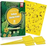 Gideal 50-Pack Dual-Sided Yellow Sticky Traps for Flying Plant Insect Such as Fungus Gnats, Whiteflies, Aphids, Leafminers,Thrips - (6x8 Inches, Included 50pcs Twist Ties)