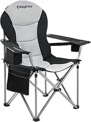 KingCamp Lumbar Back Padded Oversized Folding Camping Chair with Cooler Bag Armrest and Cup Holder, Heavy Duty Supports 350 Lbs for Fishing Sports Picnic, Black/MediumGrey (KC3888)