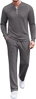 [COOFANDY] Men's 2 Piece Tracksuit Set Polo Athletic Sweatsuit Quarter Zip Jogging Long Sleeve Casual Sports Outfits