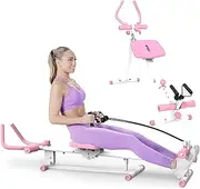4-in-1 Ab Workout Machine for Home Gym - Adjustable Multifunctional Trainer w/Roman Chair, Rowing, Leg Press & Ab Glider - Core Strength Training Equipment for Men Wome