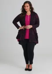 TS Taking Shape Womens Cardigan Plus Large 20-22 Black Pink Spot Waterfall