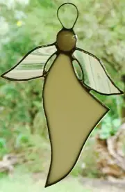PURE WHITE ANGEL stained glass LEADLIGHT suncatcher READY TO HANG silver finish