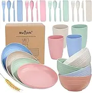 Wwyybfk Wheat Straw Dinnerware Sets, 28PCS Unbreakable, Microwave and Dishwasher Safe Tableware Set, Lightweight Plates, Cups, Bowls, Forks (Colorful, Fork)