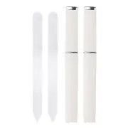 2pcs Glass Nail File with Case for Natural Nail Polishing Buffing, White