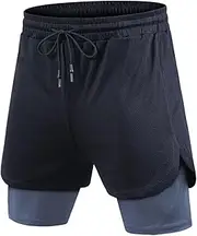 [VhoMes] 2 in 1 Men's Casual Shorts, Running Gym Workout Shorts with Pockets, Summer Fashion Pieces