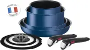 Tefal Ingenio Titanium Induction 8 Piece Non-Stick Cookware Set Blue T-Fal New