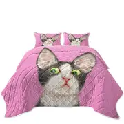 Big Ears Girly Kitty Cat over Pink Coverlet