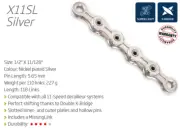 KMC X11SL Chain — 118 Links / Silver — AUS STOCK — Bike Road MTB Drivetrain