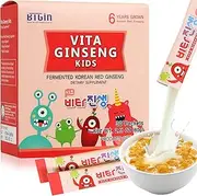 VITA Ginseng Kids Immune Support and Memory Function for Children | 6-Year-Old Fermented Korean Panax Red Ginseng, 8 fruits, 20 vegetables mix w/ Vitamin D in 2000mg x 30packets