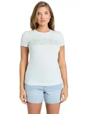 [Guess] Cotton Short Sleeve Logo Lace Tee in Sky High